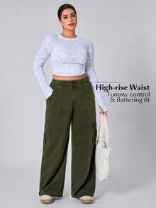 SHEIN Essnce Plus Size Plain Simple Casual Jeans - Army Green - View 6