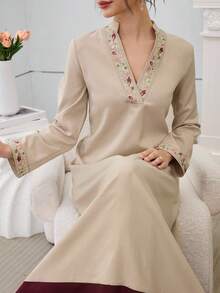 Al Najma Women's Elegant Neckline Ribbon & Fashionable Backless Tie Everyday Versatile Arabic Style Dress