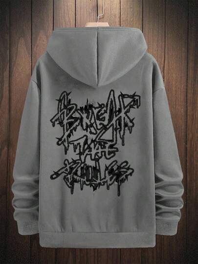 RueChic 100%Cotton Men Slogan Graphic Kangaroo Pocket Drawstring Hoodie