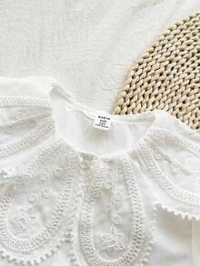 SHEIN Vintaside Kids Girls' White Lace Collar Short Sleeve Blouse, Fashionable Versatile Casual Shirt, Comfortable And Stylish For Daily Wear - White - View 5