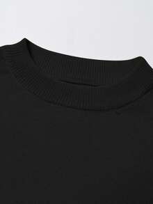 1 件 Tween 女童休闲简约毛衣，可爱熊印花长袖宽松针织套头衫，适合秋冬季上学、休闲活动 - 黑色 - 查看 4