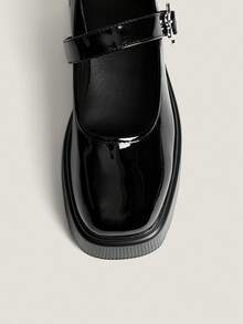 Muvela Giày đế cao bằng da bóng thiết kế khóa cài dành cho nữ - màu đen - Xem 4