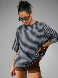 MISSGUIDED Oversized Striped T-Shirt For Women Casual Loose Fit Short Sleeve Top Summer Spring Everyday Wear