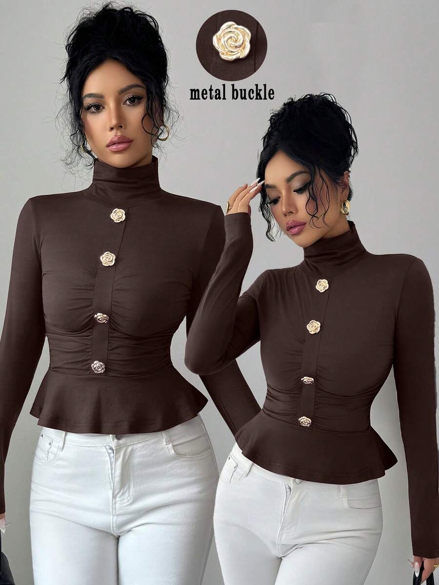 Elenzga An Elegant And Stylish Autumn Top Knitted For Women - Coffee Brown - View 1