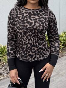 Alexandranx Damen tailliertes T-Shirt mit Leoparden Muster für den Urlaub, Rundhals Ausschnitt, Langarm - Schwarz - Übersicht 4