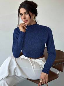 Firerie 女士优雅休闲通勤办公装，多色长袖高领宽松休闲百搭针织衫，秋季、冬季，百搭上衣，教师款，秋季 - 水鴨藍 - 查看 3