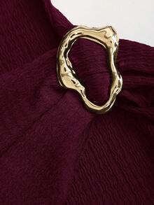 Sweetra Women's Stand Collar Cinched Waist Minimalist Flare Sleeve Bodycon Midi Dress