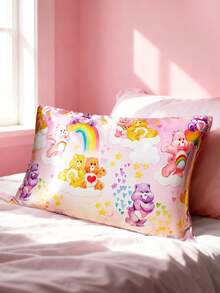 SHEIN X Care Bears 2 件可爱卡通图案枕套，紫色/粉色，缎纹面料，舒适凉爽，彩虹、云朵、泰迪熊印花 - 彩色 - 查看 6