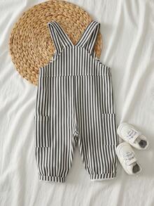 Loomiva Baby Boy Cartoon Bear Striped Bib & Pants Jumpsuit