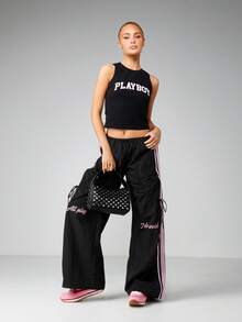 Missguided x Playboy 夏季休闲日常穿着的学院风印花背心 - 黑色 - 查看 4