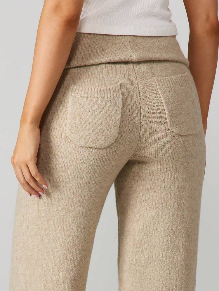 MISSGUIDED 포근한 니트 와이드 레그 트라우저 하이 웨이스트 캐주얼 라운지 팬츠 가을 겨울 컴포트