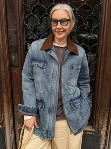 Vivie Lora Women's Casual Pocket Loose Long Sleeve Zip-Up Denim Jacket - Blue - View 7