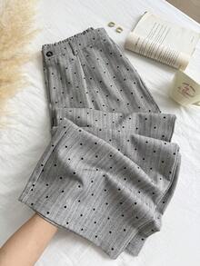 Comfortcana 加大码前扣细节简约直筒休闲裤，情人节 - 灰色 - 查看 7