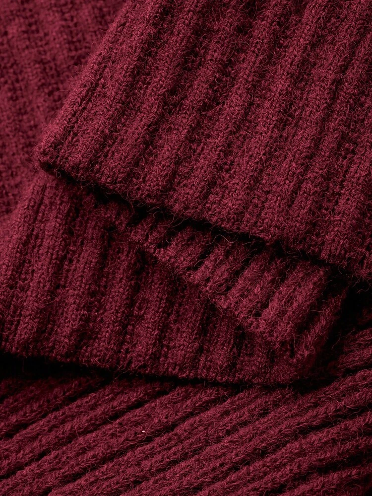 Women's Solid Color Overlap V-Neck Batwing Long Sleeve Fitted Elegant Knit Dress, Autumn/Winter