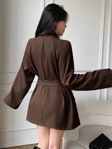 Celisse Áo khoác trench coat dáng rộng cổ đứng trơn màu dành cho nữ - màu nâu - Xem 2