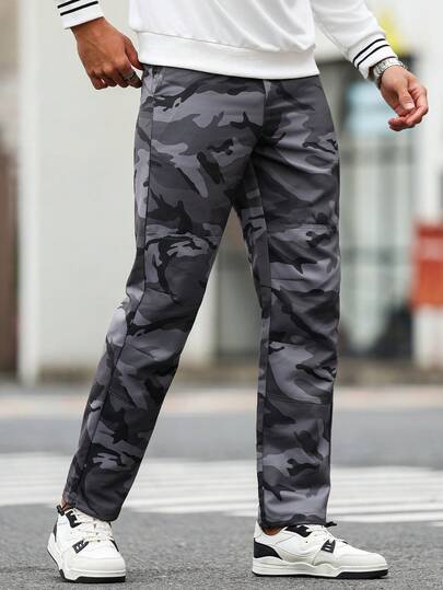 Manfinity CasualCool Men's Casual Fashion Street Camo Print Straight Leg Pants Men Cargos Men Camouflage Pants Mens Casual Pants Old Money,Daily Leisure, Weekend Trips, Outdoor Activities, Travel Expeditions, Relaxed Work Environments Or Semi-Formal Occasions, Boyfriend/Husband Gift, Anniversary Gift Party Christmas