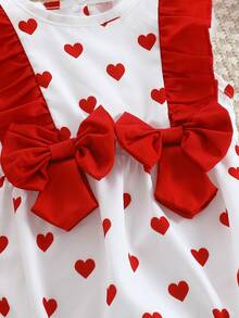 SHEIN 1pc Baby Girls' Valentine's Day Ruched Sleeve Bodysuit With Heart Print & Matching Headband, Fashion Spring/Summer