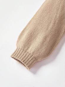SHEIN LMoss Kids 女童卡其色针织毛衣，蝴蝶结装饰，可爱休闲，柔软舒适，百搭实用，适合居家、派对、节日等各种场合，也适合春、夏、秋、冬四季穿着，是圣诞节的绝佳礼物。 - 卡其色 - 查看 4