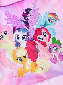 My Little Pony X SHEIN 1 Túi mua sắm gấp gọn in hình nhân vật hoạt hình dễ thương, túi tote có túi nhỏ đựng đồ kèm dây xích hạt để treo, Twilight Sparkle, Rainbow Dash, Fluttershy, Pinkie Pie, Rarity, Applejack, Spike, Tình bạn, Ý tưởng quà tặng - Hồng - Xem 6