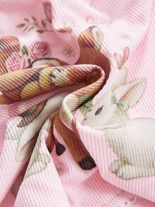 ROMWE Kawaii Áo crop top họa tiết gấu, ngựa con, thỏ dễ thương cổ điển dành cho nữ - Màu Hồng baby - Xem 4