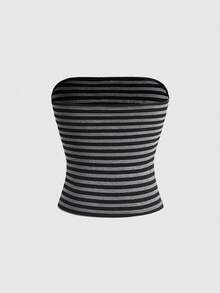 ROMWE Avant Women's Retro Y2K Baddie Slogan Skull Print Striped Cropped Tube Top And Super Low-Rise Mini Shorts 2 Pieces Set - Multicolor - View 7