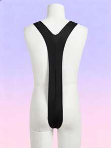 FeverCity Men's Solid Color Sexy Sleeveless Deep V-Neck Backless Jumpsuit - Black - View 7