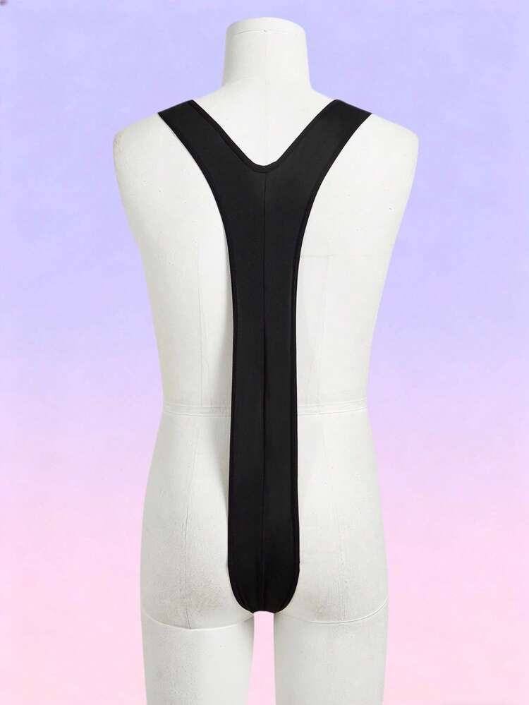 FeverCity Jumpsuit Pria Tanpa Lengan Warna Polos Seksi dengan Leher V Dalam dan Tanpa Punggung - Hitam - View 7