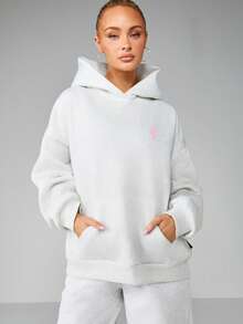 Missguided x Playboy Women's Hooded Sweatshirt With Logo Script Print Casual Pullover Hoodie - Light Grey - View 6