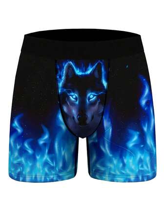 NotGurli 1pc Blue Flame Wolf Men's Boxer Briefs (Flame Pattern Random)