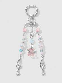 ROMWE Kawaii 1pc Ins Style Cute & Fashionable Hollow Chain Wing Star Resin Crystal Rhinestone Beaded Pendant Keychain, Suitable For Women/Girls Daily Wear, Holiday Gift - Multicolor - View 17