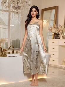 LuxeNights Elegant Champagne White Floral Nightgown Slip Dress - Champagne - View 5