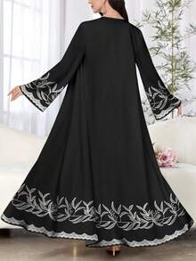 SHEIN Najma Women's Leaf Digital Print Long Sleeve Casual Arabic Abaya Robe, Spring/Autumn - Multicolor - View 2