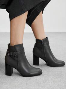 CUCCOO BIZCHIC Women's Round Toe Chunky Heel Mid-Calf Boots, Daily Wear - Grey - View 5