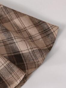 SHEIN Young Girl Casual Solid Color Turtleneck T-Shirt And Plaid Skirt Set, Autumn/Winter - Black - View 4