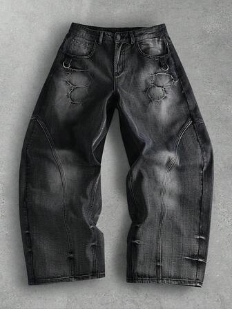 Street Life بنطلون جينز بتصميم مطرز بارز مريح للرجال