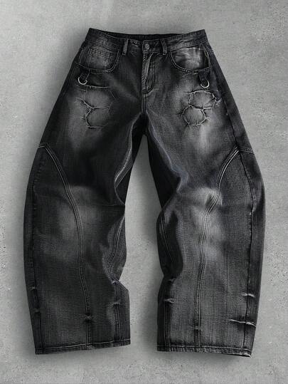 Street Life بنطلون جينز بتصميم مطرز بارز مريح للرجال