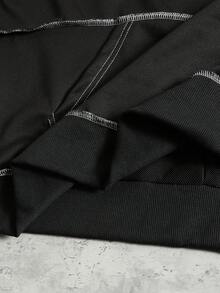ROMWE MEN Casual Men's Loose Fit Contrast Color Patchwork Hoodie - Black - View 6