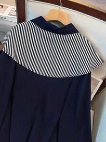 GlowEve CURVE Plus Size Ladies' High-End Luxury Spring And Autumn Lapel Short French Shirt With Elegant Plaid Shawl Blouse - Navy Blue - View 6