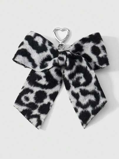 Kawaii 1 Stück handgefertigter weißer Perlen-Schlüsselanhänger mit Leopardenmuster, Spitzenschleife und Herz, vielseitiges Modeaccessoire geeignet für Mädchen und Frauen - ideal für den täglichen Gebrauch oder als Geschenk, Taschenbaumler zum Valentinstag