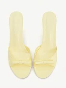 CUCCOO CHICEST Giày cao gót mũi tròn đính nơ PU màu vàng kiểu Pháp thanh lịch lãng mạn cho tiệc cưới/trà chiều - Màu vàng - Xem 9