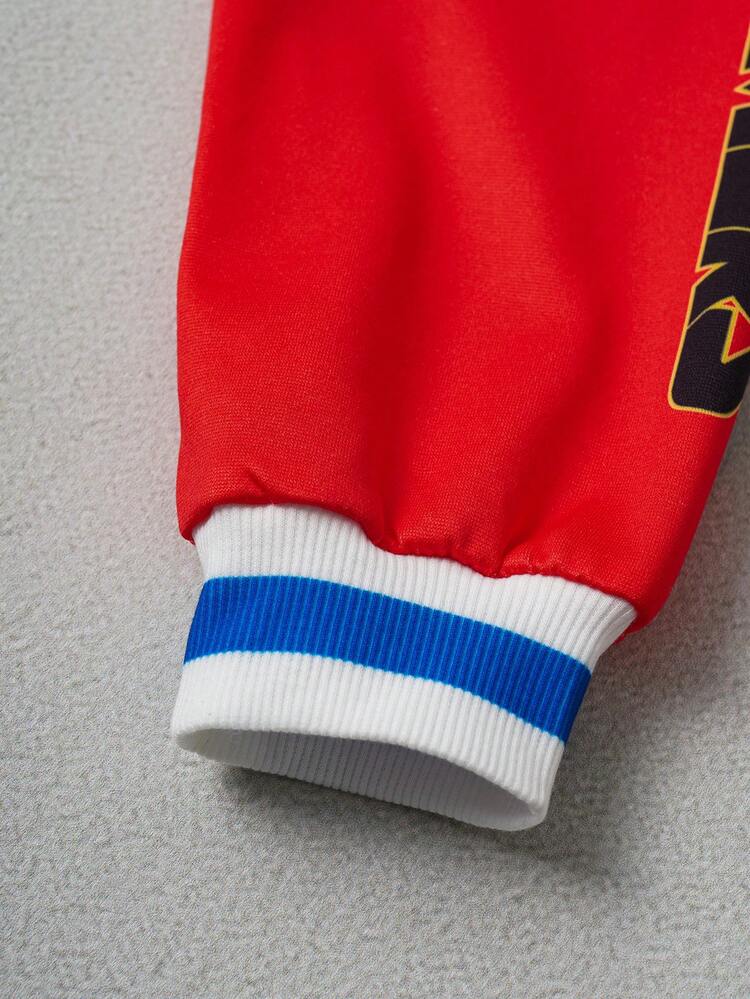 Transformers X SHEIN Conjunto de chaqueta con cremallera y pantalones de punto con diseño de letras y robot en bloques de color para niño preadolescente - Azul - Añade 4