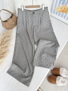 Comfortcana 加大码前扣细节简约直筒休闲裤，情人节 - 灰色 - 查看 6