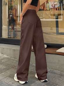 SHEIN Tall 100% Cotton LOW RISE WIDELEG CUT WHITE JEAN TALL - Brown - View 2