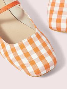 CUCCOO DOLLMOD 女士平底橙色方头格子玛丽珍鞋，校园风，日系可爱低跟鞋 - 橘色 - 查看 10