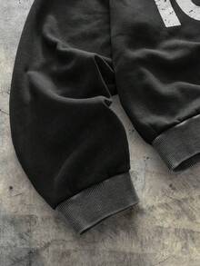 AXEPEAK Conjunto de sudadera con capucha casual para hombres con lavado ácido, con estampado, cintura de doble capa, para primavera/otoño, elástico - Negro - Ver 5