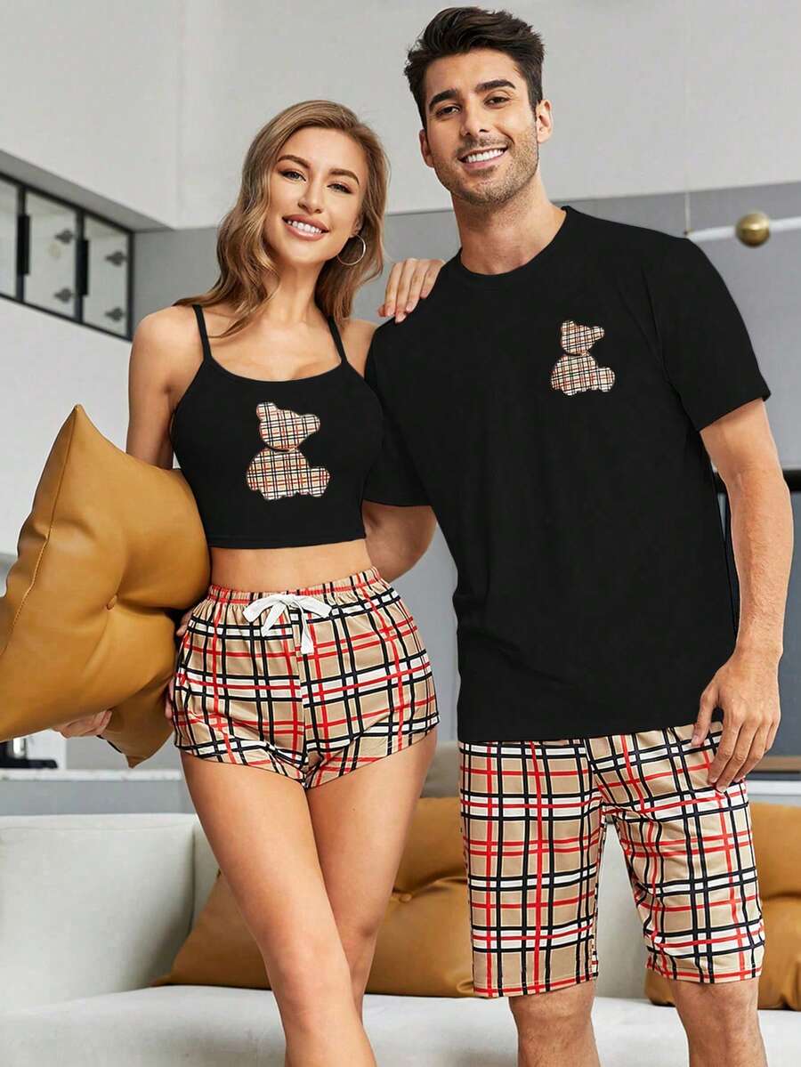 CoupledUp Men's Bear Patterned Pajama Set - Black - View 1