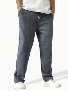 Manfinity Homme Pantaloni da uomo con vita con coulisse, gamba dritta, colore tinta unita - Grigio Scuro - Visualizzare 3