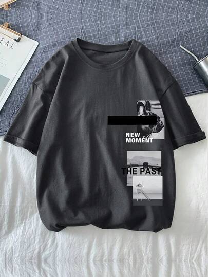 Manfinity Dauomo Men's Letter Print Round Neck Casual Loose T-Shirt