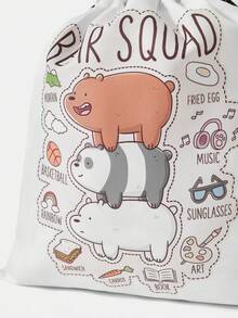 We Bare Bears X SHEIN Cartoon & Letter Print Travel Drawstring Bags, Multi-Size Storage Pouches - White - View 8