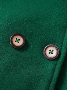 SHEIN Elladie kids Abrigo largo con cuello con volantes y doble botonadura para niñas jóvenes - Verde Oscuro - Ver 5